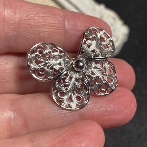 Vintage Emmons Silvertone Filigree Butterfly Brooch Pin